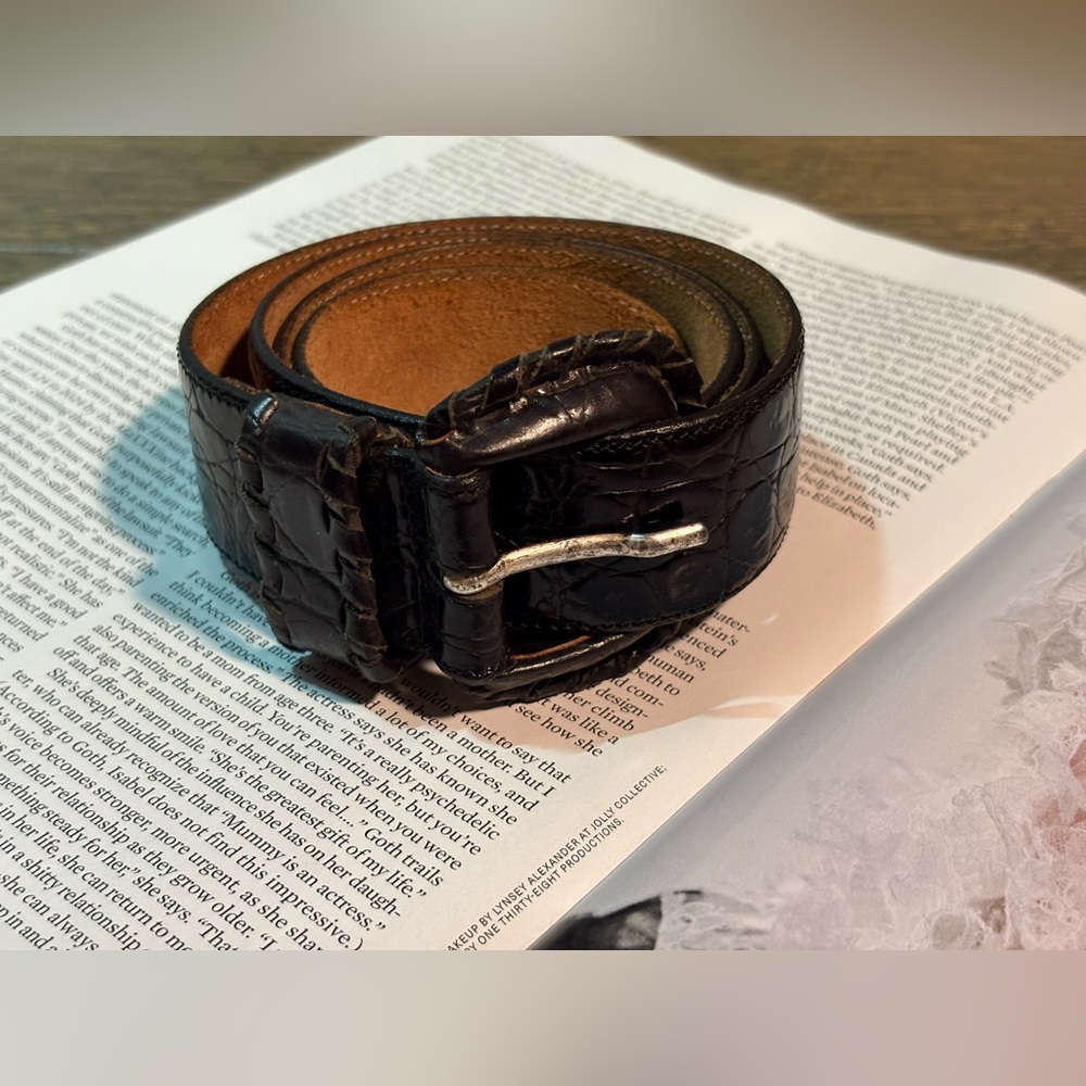 Vintage Giorgio Armani Genuine Crocodile Leather Belt In Black Size L / 38”